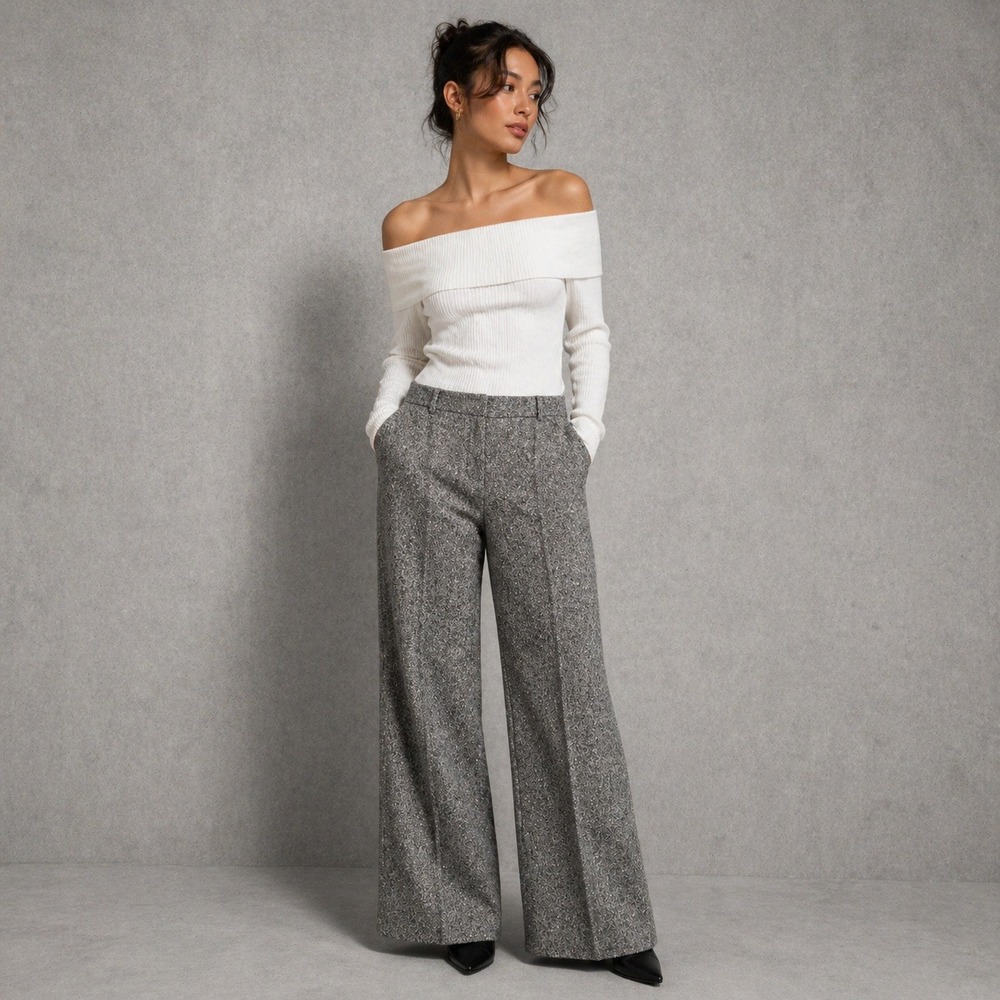 Body by Victoria Gray Tweed Wide Leg Christie Fit Wool‎ Blend Trousers Size 10